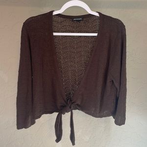 Brown Crop Tie Sweater